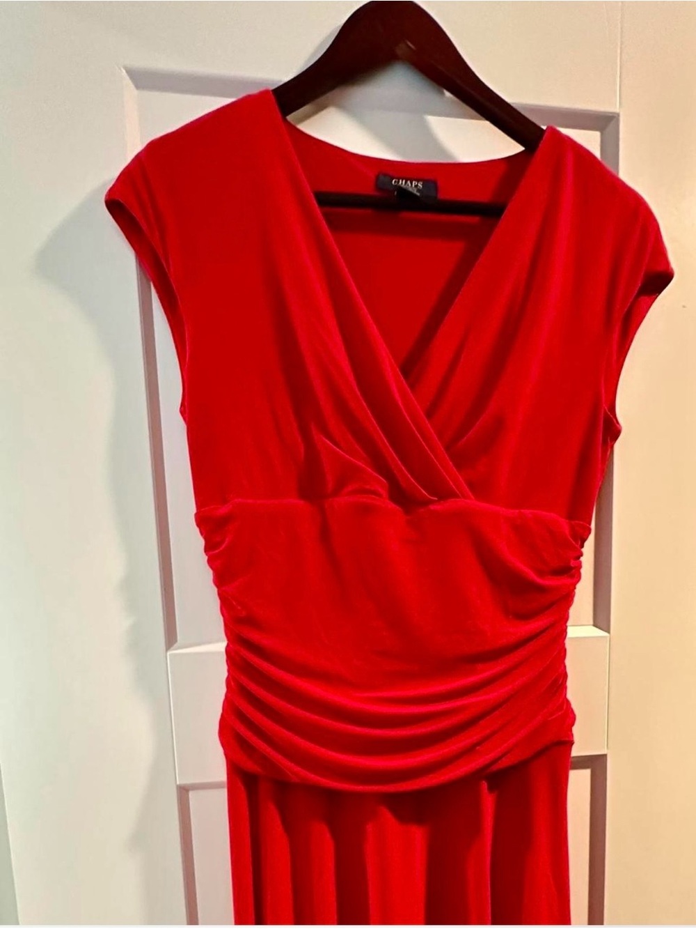 Chaps Vibrant Red Maxi Dress with Surplice Neck